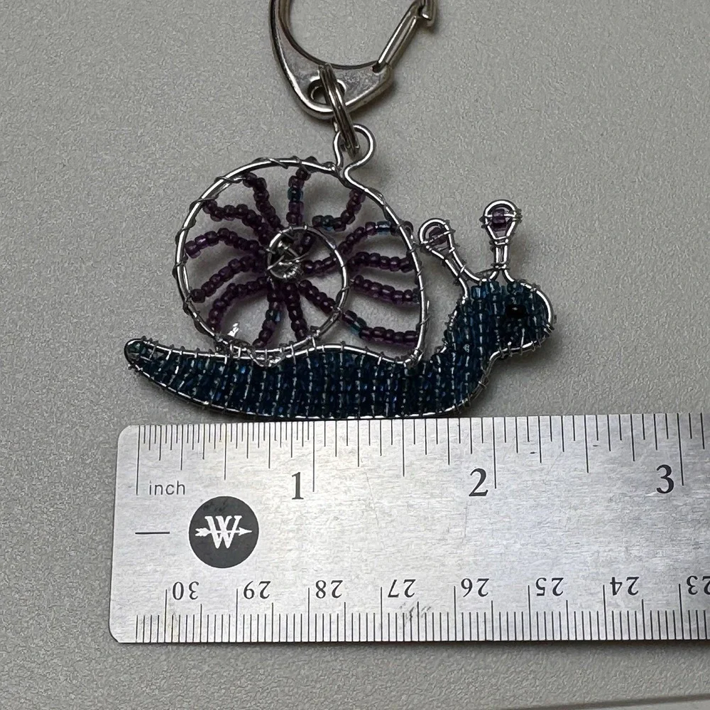 Handmade Beaded Snail Keychain Purse‎ Charm Blue Purple Wire Wrapped Art